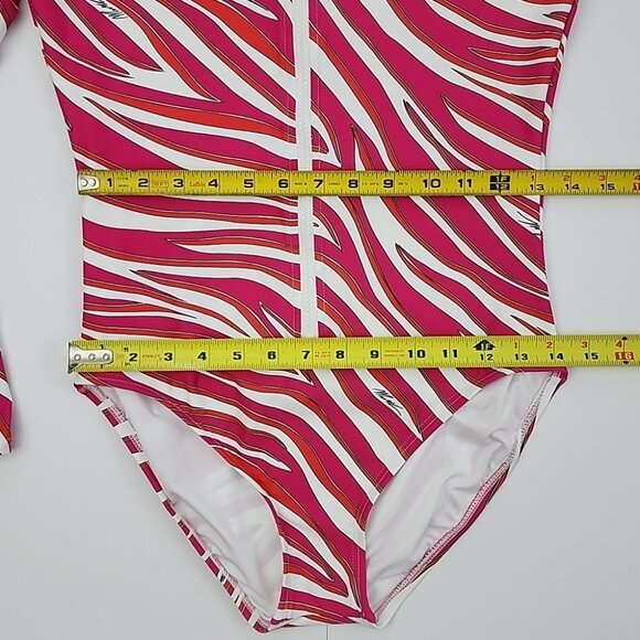 NWT Michael Kors One Piece Long Sleeves Swimsuit Electric Pink Animal Print Sz 8 - Picture 13 of 16